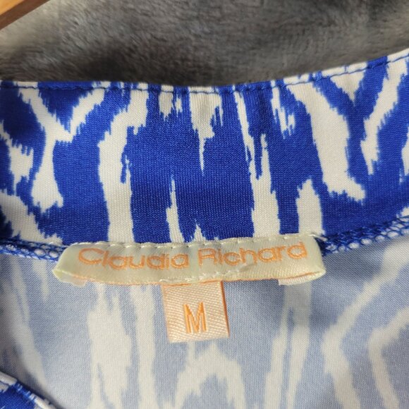 Claudia Richard Womens Blue‎ White Sleeveless Tunic Top M Geometric Ikat Print - Picture 2 of 8